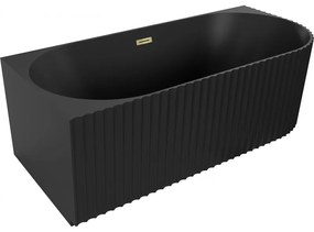 Mexen Gia, voľne stojaca rohová vaňa, drážkovaná, ľavá, 170 x 80 cm, čierna matná, zlatý lesklý prepad, 52701708071L-50