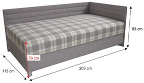 Váľanda s úložným priestorom, sivá/karo, výška sedu 56 cm, pravá, ETILE 2