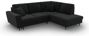 Čierna zamatová rozkladacia/s úložným priestorom rohová pohovka (pravý roh/do L) Kyoto – Cosmopolitan Design