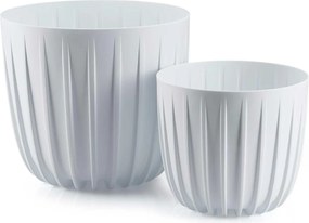 PLASTOVÝ KVETINÁČ STRIPPED SADA 2KS 18X15,5 CM+24X21 CM BIELA