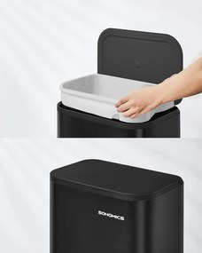 Kuchynský pedálový odpadkový kôš, 20 litrový oceľový kôš, atramentovo čierny