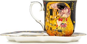 HOME ELEMENTS Porcelánový hrnček 360 ml, s podšálkou, Klimt, tmavý