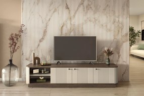 TV skrinka Vesper 3D 187 cm na sokli - kašmír / orech / čierne úchytky