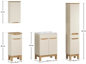 Koupelnová sestava Bali Lava se zápustným umyvadlem a skříňkami 60 cm kašmírová/dub wotan