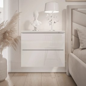 ZÁVESNÝ NOČNÝ STOLÍK NESSIE 2 BIELY LESK + STRIEBORNÝ LED