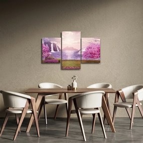 Obraz ružových stromov s jazerom (90x60 cm)