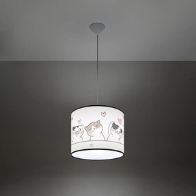 Detské závesné svietidlo Cat, 1x plastové tienidlo so vzorom, (fi 30cm)