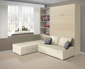 Nabytekmorava Sklápacia posteľ s pohovkou VS 21075 - 200x120 cm farba pohovky: Krémová, Typ farebného prevedenia: Bielá / dvere biele LESK