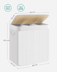SongmicsHome Bambusový kôš na bielizeň GITA, 150 l, biela