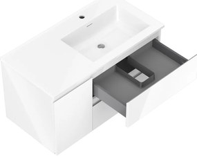 Mexen Orio, kúpeľňová skrinka 90 cm s pravým umývadlom Otis, 2S, 1D, biela lesklá, 91A13-09047-3-BBFFF00-W18P00
