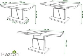 Mazzoni GRAND NOIR biely - rozkladací, zdvíhací, konferenčný stolík