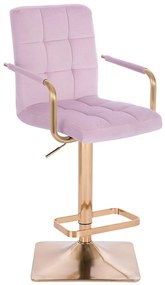 LuxuryForm DESIGN Barová stolička VERONA GOLD VELUR na zlatej hranatej podstave - levanduľa