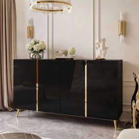 KOMODA SANTINO 4D ČIERNY LESK + ZLATÉ NOŽIČKY 158 cm