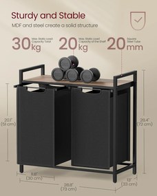 2-priehradkový kôš na bielizeň, 2 x 46 l, 73 x 33 x 72 cm, ťavohnedá a čierna farba