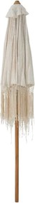 Biely slnečník so drevenou tyčou a strapcami Macrame - ∅ 200 250 cm