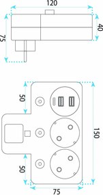 Toolight Toolight, JNH017, zásuvkový rozbočovač 2 zásuvky + 2× USB-A + USB-C s LED svetlom, biela, OSW-56309