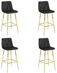 Set štyroch barových stoličiek NADO zamatové čierne (zlaté nohy) 4 ks