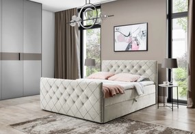 Čalúnená posteľ boxspring MALAGA + topper, 200x200, béžová