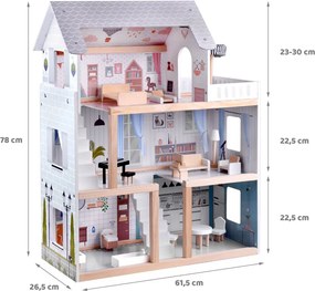 JOKOMISIADA Drevený domček pre bábiky v štýle Boho s LED osvetlením ZA4131