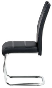 Autronic -  Jedálenská stoličky HC-481 BK, ekokoža čierna, biele prešitie/nohy kov, chróm
