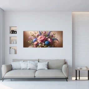 Obraz - Stôl plný kvetov (120x50 cm)