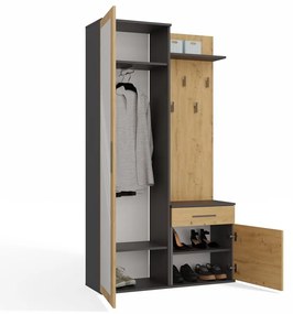 Predsieňová stena so zrkadlom a šuplíkmi DUO dub artisan/antracit