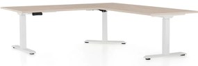 Výškovo nastaviteľný stôl OfficeTech Angle, 180 x 200 cm, biela podnož, dub