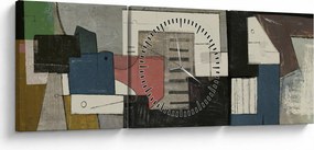 Obraz - Abstrakcia, kubizmus (s hodinami) (90x30 cm)