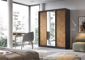 Šatní skříň Marrphy se zrcadlem 180 cm dub Caramel/černá