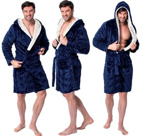 Pánský župan z mikrovlákna Jordan M tmavě modrý/ecru