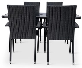 Záhradný jedálenský set Klaudia čierny + 4x ratanová stolička Paris