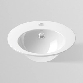 ALAPE EB.K400H okrúhle zápustné umývadlo s otvorom, s prepadom, priemer 400 mm, biela alpská, s povrchom ProShield, 2003200000