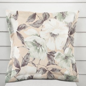 Biante Dekoračná obliečka na vankúš s lemom Porto PRT-012 Zeleno-biele kvety na béžovom 60 x 60 cm