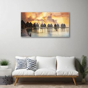 Obraz na skle More prázdniny domky 125x50 cm