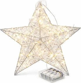 DECOLED 3D LED poinsettia na batérie, 30 × 30 × 8 cm, kov s drôtom, 20 LED diód, AA