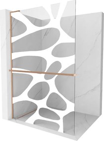 Mexen Kioto+ L, sprchová zástena Walk-In s poličkou a vešiakom 100 x 200 cm, 8mm číre sklo biely vzor, medený matný profil, 800-100-123-65-97