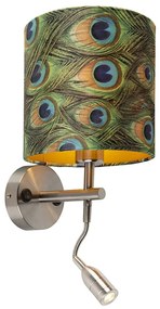 Moderná nástenná lampa oceľ s lampou na čítanie a zamatovým tienidlom 20/20/20 Peacock - zlatá