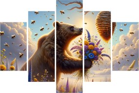 Obraz - Medveď a včielky (150x105 cm)