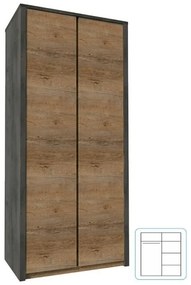 Kondela Skriňa, 90cm, kombinovaná, dub lefkas tmavý, smooth sivý, MONTANA S2D