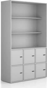 Kancelárska skriňa FRAME, 6x dvere, 2x polica, 1299 x 450 x 2162 mm, mechanický kódový zámok, sivá