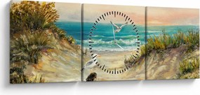 Obraz - Piesočná pláž (s hodinami) (90x30 cm)