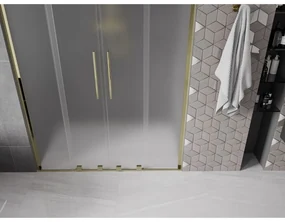 Mexen Velar L Duo, posuvné sprchové dvere do otvoru 140 cm, 8mm sklo námraza, zlatá lesklá, 871-140-003-32-50