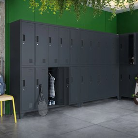Kovová šatní skriňa na oblečenie BHP 10-dverová BARTEK 1360 x 1720 x 450 mm, antracitová