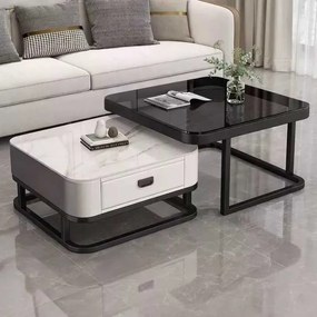 LuxuryForm DESIGN Konferenčný stolík ARAGON 70 × 70 / 60 × 60 cm – biely / biely mramor + sklo (set 2 ks)