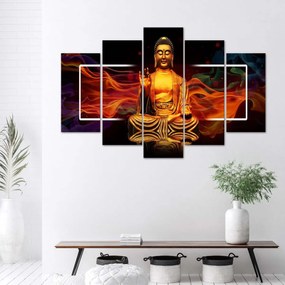 Obraz na plátně pětidílný Buddha Zlatá abstrakce - 150x100 cm