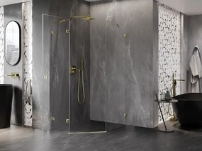 Mexen Lunar, päťuholníkový sprchový kút s ľavým sklonom 80 x 100 cm, 8mm číre sklo, zlatý profil, 831-080L-100P-50-00-L