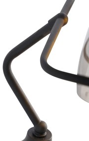 Klasická notárska lampa čierna s dymovým zrkadlovým sklom - Banker