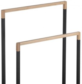Erga Zola, 2-ramenný vešiak na uteráky na postavenie 45x21,5x84 cm, čierna matná-hnedá, ERG-YKA-P.ZOLA-2-BLK