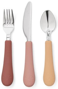 Červený/v lososovej farbe detský príbor 3 ks zo silikónu Rose Mix – Cam Cam Copenhagen