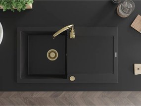 Mexen Leo, drez granitový 900x500x190 mm, 1-komorový, čierna so zlatým sifónom, 6501901010-77-G